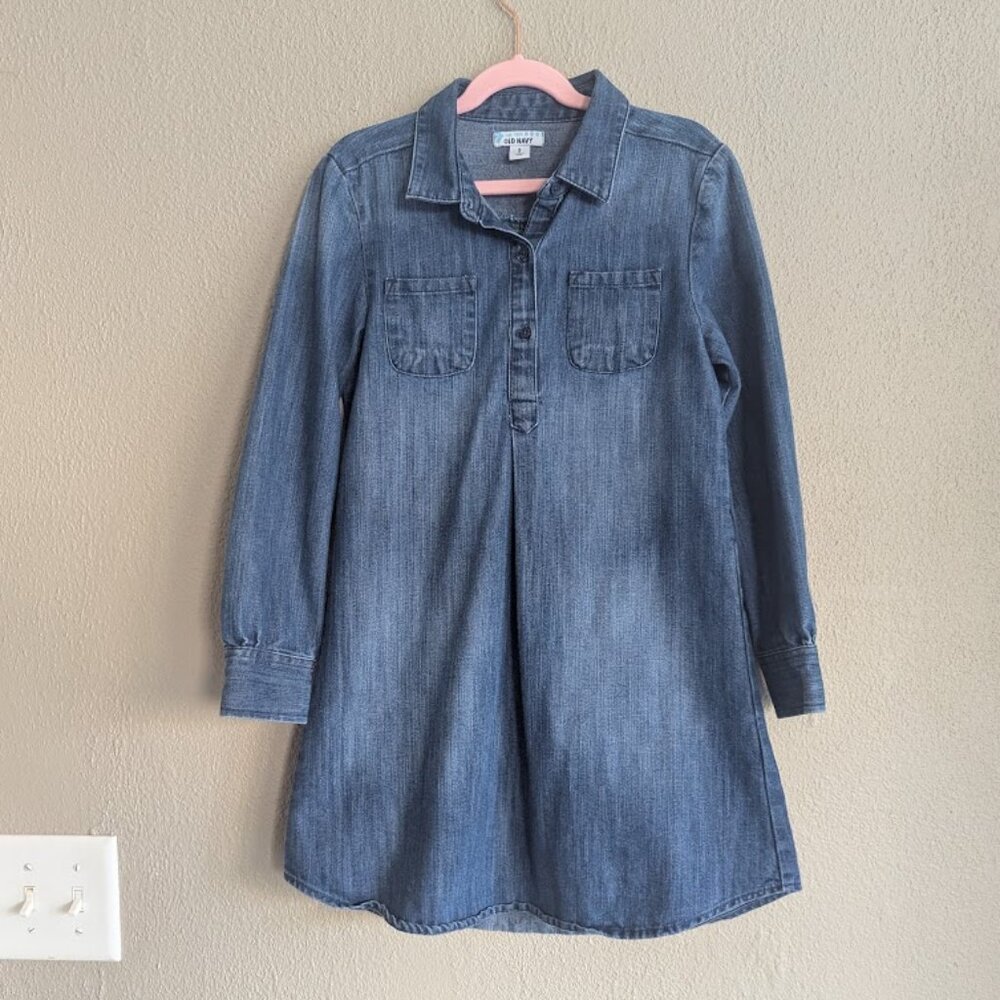 Old Navy Girls Denim Long Sleeve Shirt Dress | Size M (8)